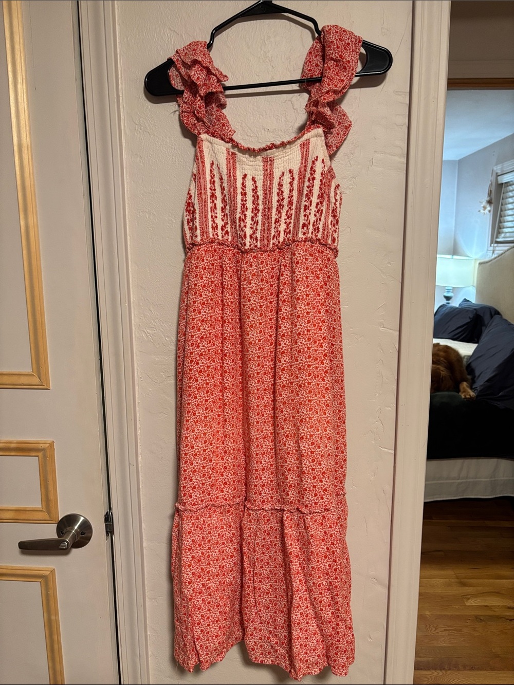 Jessica Simpson Red and Cream Textured Knit Top